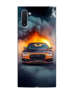 Чехол для Samsung Galaxy Note 10 с картинкой «Audi в огненном дыму»