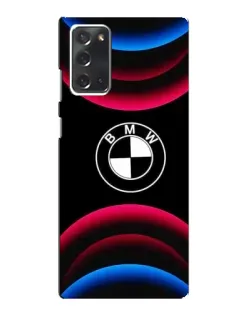 Чехол для Samsung Galaxy Note 20 с картинкой «Логотип BMW и неоновые дуги»