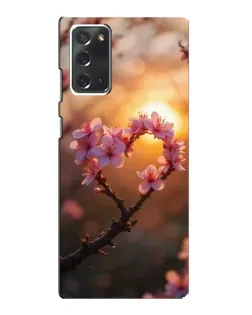 Чохол для Samsung Galaxy Note 20 з картинкою «Рожевий цвіт  сердечко на тлі заходу»