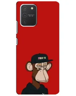 Чехол для Samsung Galaxy S10 Lite с картинкой «Bored Ape — красный фон» Чехол для Samsung Galaxy S10 Lite с картинкой «Bored Ape — красный фон»