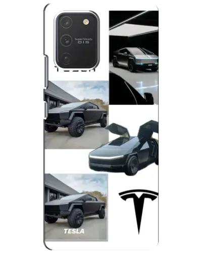 Чехол для Samsung Galaxy S10 Lite с картинкой «Коллаж Cybertruck Tesla»