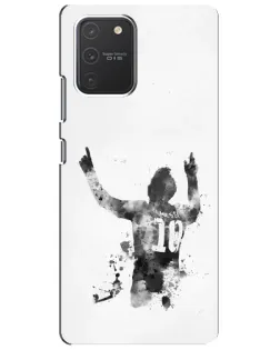 Чехол для Samsung Galaxy S10 Lite с картинкой «Черно-белый силуэт Месси»