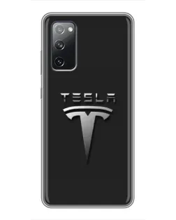 Чехол для Samsung Galaxy S20 FE с картинкой «Стальной логотип Tesla»
