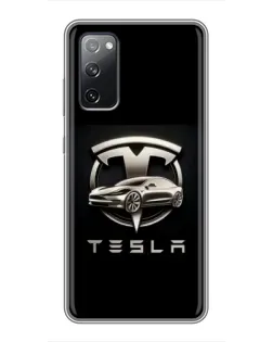 Чехол для Samsung Galaxy S20 FE с картинкой «Tesla — серебристое авто»