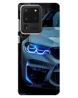 Чехол для Samsung Galaxy S20 Ultra с картинкой «Взгляд BMW с синими фарами»