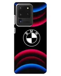 Чехол для Samsung Galaxy S20 Ultra с картинкой «Логотип BMW и неоновые дуги»