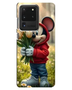 Чехол для Samsung Galaxy S20 Ultra с картинкой «Микки с тюльпанами»