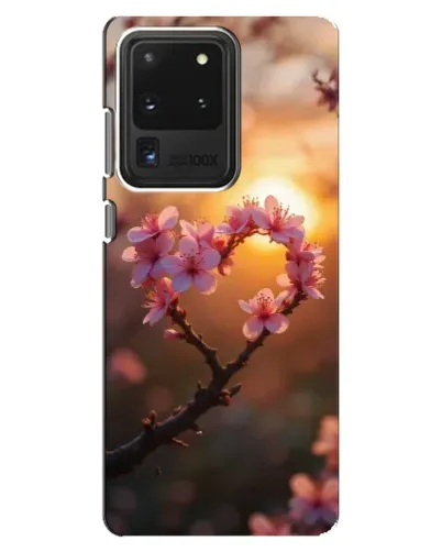Чехол для Samsung Galaxy S20 Ultra с картинкой «Розовый цвет сердце на фоне заката»