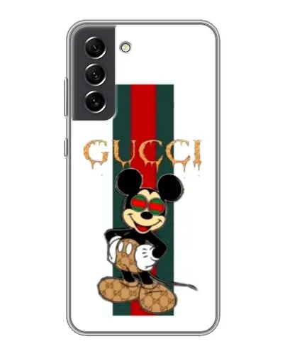Чехол для Samsung Galaxy S21 FE с картинкой «Микки Маус Gucci — полосы»