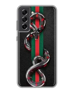 Чехол для Samsung Galaxy S21 FE с картинкой «Gucci — змея на полосе»