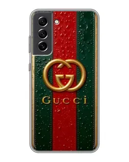 Чехол для Samsung Galaxy S21 FE с картинкой «Gucci — фирменная полоса и золото»