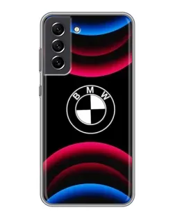 Чехол для Samsung Galaxy S21 FE с картинкой «Логотип BMW и неоновые дуги»