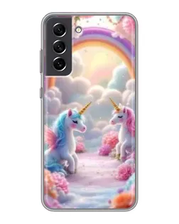 Чехол для Samsung Galaxy S21 FE с картинкой «Радуга и единороги»