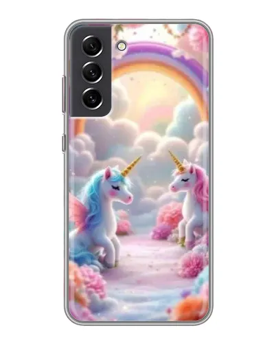 Чехол для Samsung Galaxy S21 FE с картинкой «Радуга и единороги»