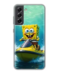 Чехол для Samsung Galaxy S21 FE с картинкой «Спанч Боб на гидроцикле»