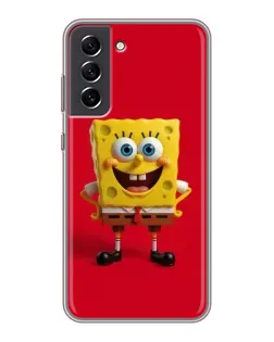 Чехол для Samsung Galaxy S21 FE с картинкой «Спанч Боб на красном»
