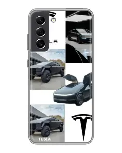 Чехол для Samsung Galaxy S21 FE с картинкой «Коллаж Cybertruck Tesla»