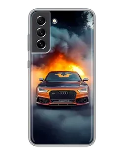 Чехол для Samsung Galaxy S21 FE с картинкой «Audi в огненном дыму»