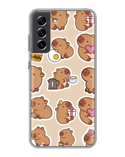 Чехол для Samsung Galaxy S21 FE с картинкой «Капибары паттерн»