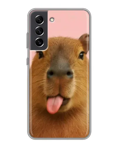 Чехол для Samsung Galaxy S21 FE с картинкой «Капибара с языком»