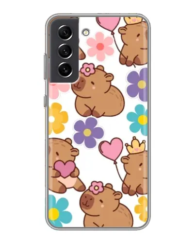 Чехол для Samsung Galaxy S21 FE с картинкой «Цветочный паттерн капибар»