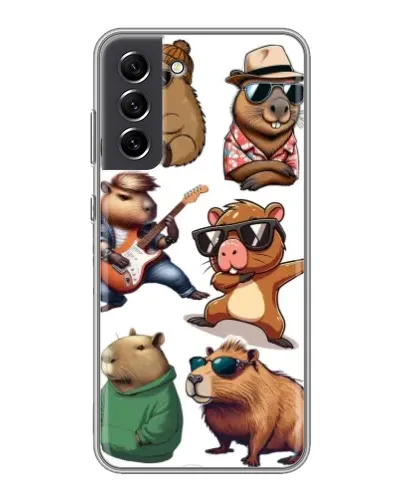 Чехол для Samsung Galaxy S21 FE с картинкой «Крутые капибары музыканты»