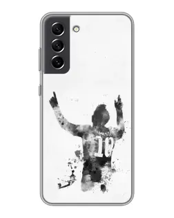 Чехол для Samsung Galaxy S21 FE с картинкой «Черно-белый силуэт Месси»