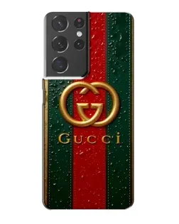 Чехол для Samsung Galaxy S21 Plus с картинкой «Gucci — фирменная полоса и золото»