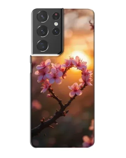 Чохол для Samsung Galaxy S21 Plus з картинкою «Рожевий цвіт  сердечко на тлі заходу»
