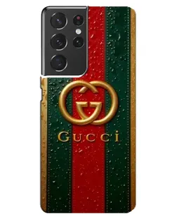 Чехол для Samsung Galaxy S21 ultra с картинкой «Gucci — фирменная полоса и золото»