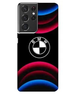 Чехол для Samsung Galaxy S21 ultra с картинкой «Логотип BMW и неоновые дуги»
