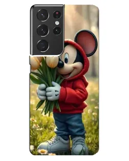 Чехол для Samsung Galaxy S21 ultra с картинкой «Микки с тюльпанами»
