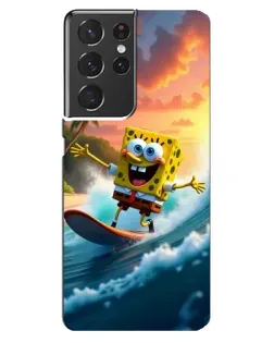 Чехол для Samsung Galaxy S21 ultra с картинкой «Губка Боб серфингист»
