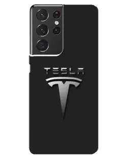 Чохол для Samsung Galaxy S21 ultra з картинкою «Сталевий логотип Tesla»