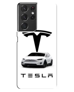 Чохол для Samsung Galaxy S21 ultra з картинкою «Tesla White Style»