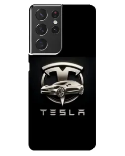 Чохол для Samsung Galaxy S21 ultra з картинкою «Tesla — срібне авто»