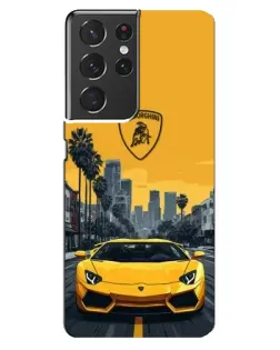 Чохол для Samsung Galaxy S21 ultra з картинкою «Жовтий Lamborghini місто»