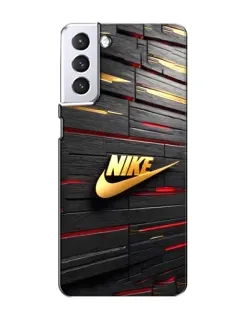 Чехол для Samsung Galaxy S21 с картинкой «Золотой Nike на металле»