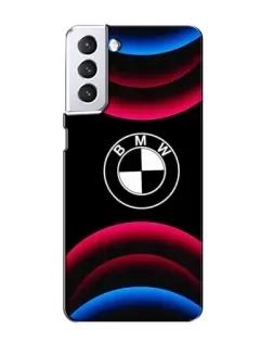 Чехол для Samsung Galaxy S21 с картинкой «Логотип BMW и неоновые дуги»