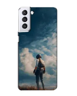 Чехол для Samsung Galaxy S21 с картинкой «Герой PUBG на скале»
