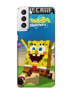 Чохол для Samsung Galaxy S21 з картинкою «Губка Боб Minecraft»