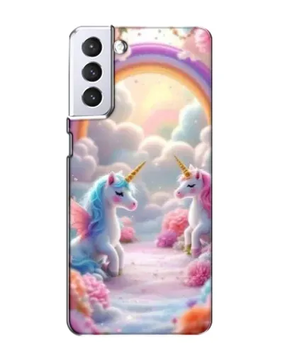 Чехол для Samsung Galaxy S21 с картинкой «Радуга и единороги»