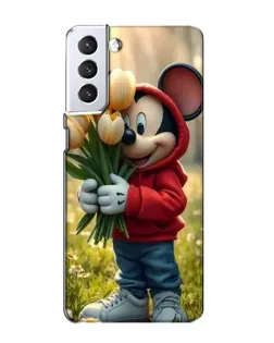 Чехол для Samsung Galaxy S21 с картинкой «Микки с тюльпанами»