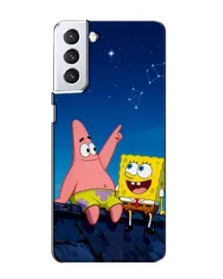 Чехол для Samsung Galaxy S21 с картинкой «Губка Боб и Патрик ночью»