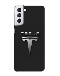 Чехол для Samsung Galaxy S21 с картинкой «Стальной логотип Tesla»