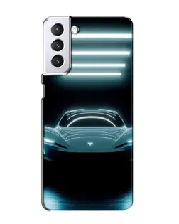 Чехол для Samsung Galaxy S21 с картинкой «Tesla в неоне»
