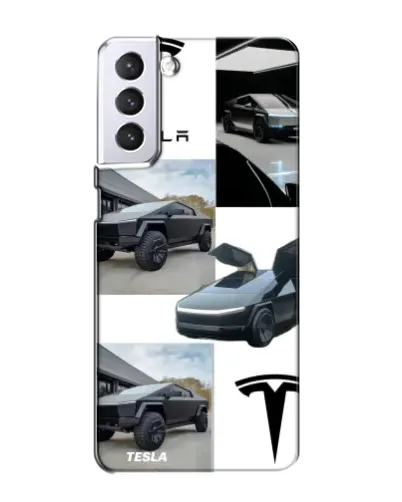 Чехол для Samsung Galaxy S21 с картинкой «Коллаж Cybertruck Tesla»