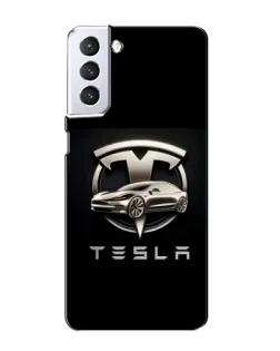 Чехол для Samsung Galaxy S21 с картинкой «Tesla — серебристое авто»