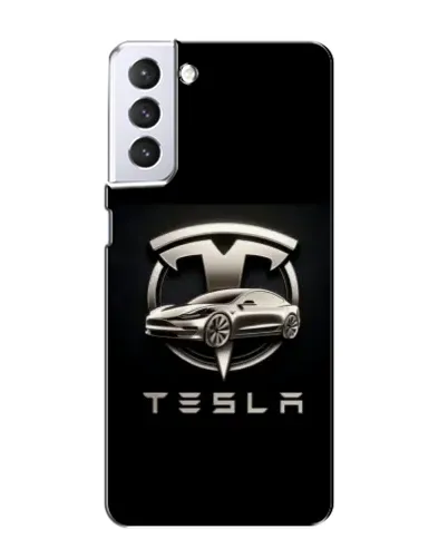 Чехол для Samsung Galaxy S21 с картинкой «Tesla — серебристое авто»