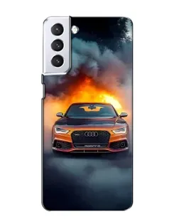 Чехол для Samsung Galaxy S21 с картинкой «Audi в огненном дыму»